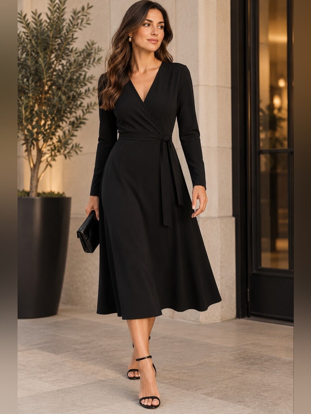 Who What Wear Black Wrap Midi Dress